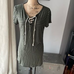 Striped Lace-Up Short Sleeve Tee